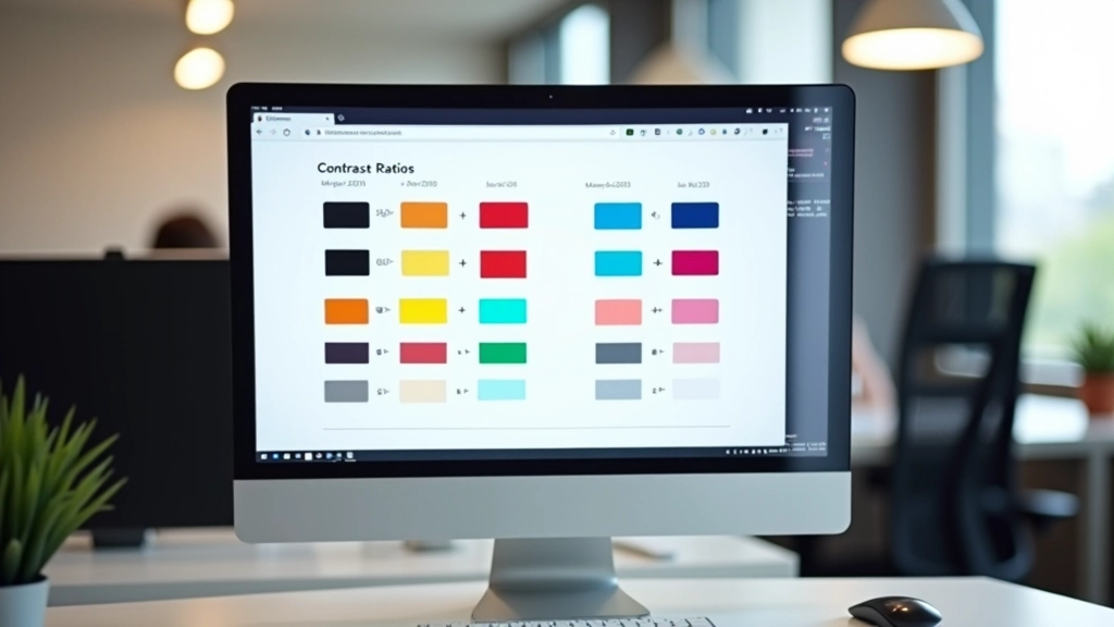 Ecrã mostrando diferentes níveis de contraste de cor com exemplos visuais lado a lado