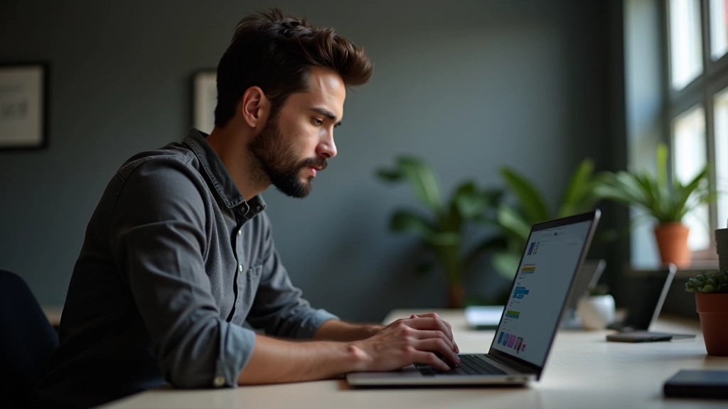 Designer trabalhando em paleta de cores em software de design, mostrando modo claro e escuro lado a lado