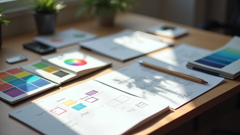 Documento de design mostrando exemplos de cores e padrões para modo escuro e claro